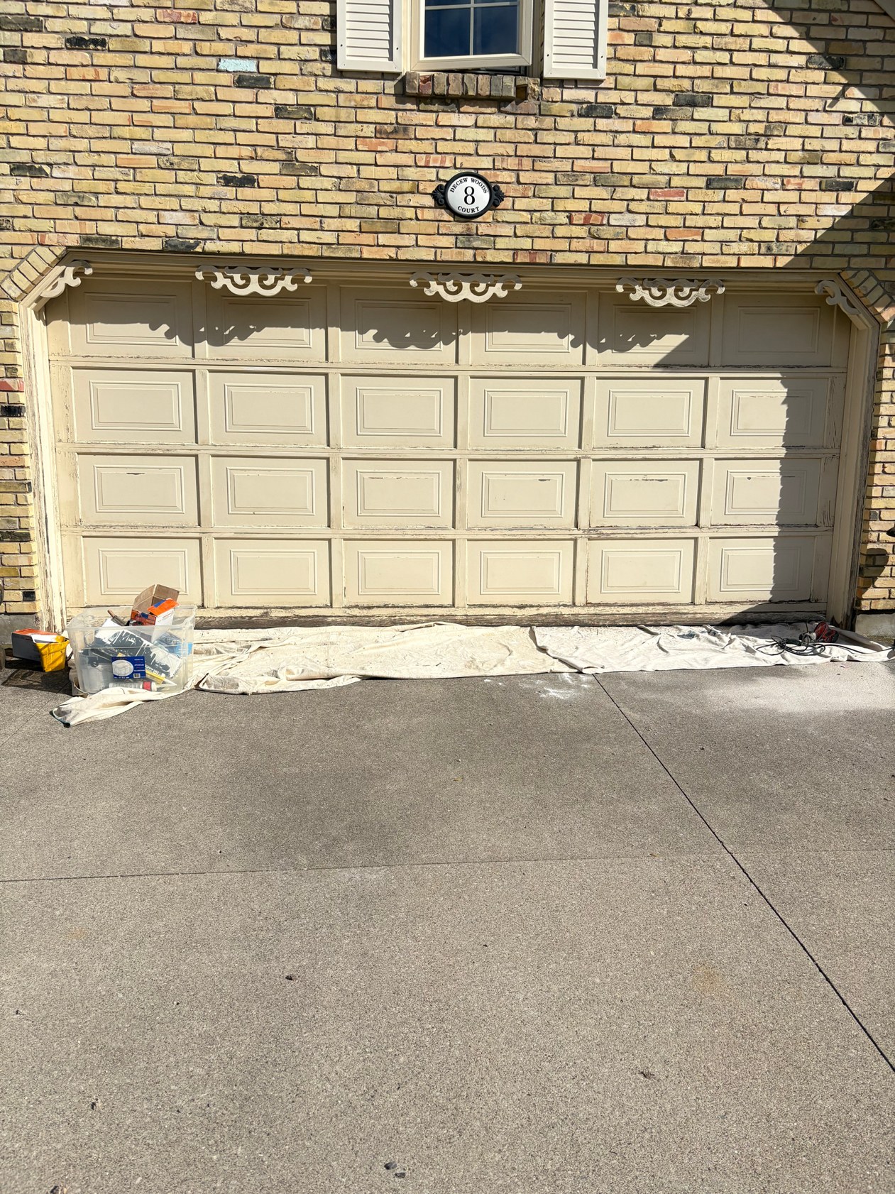 Weathered garage doors before painting, Thorold