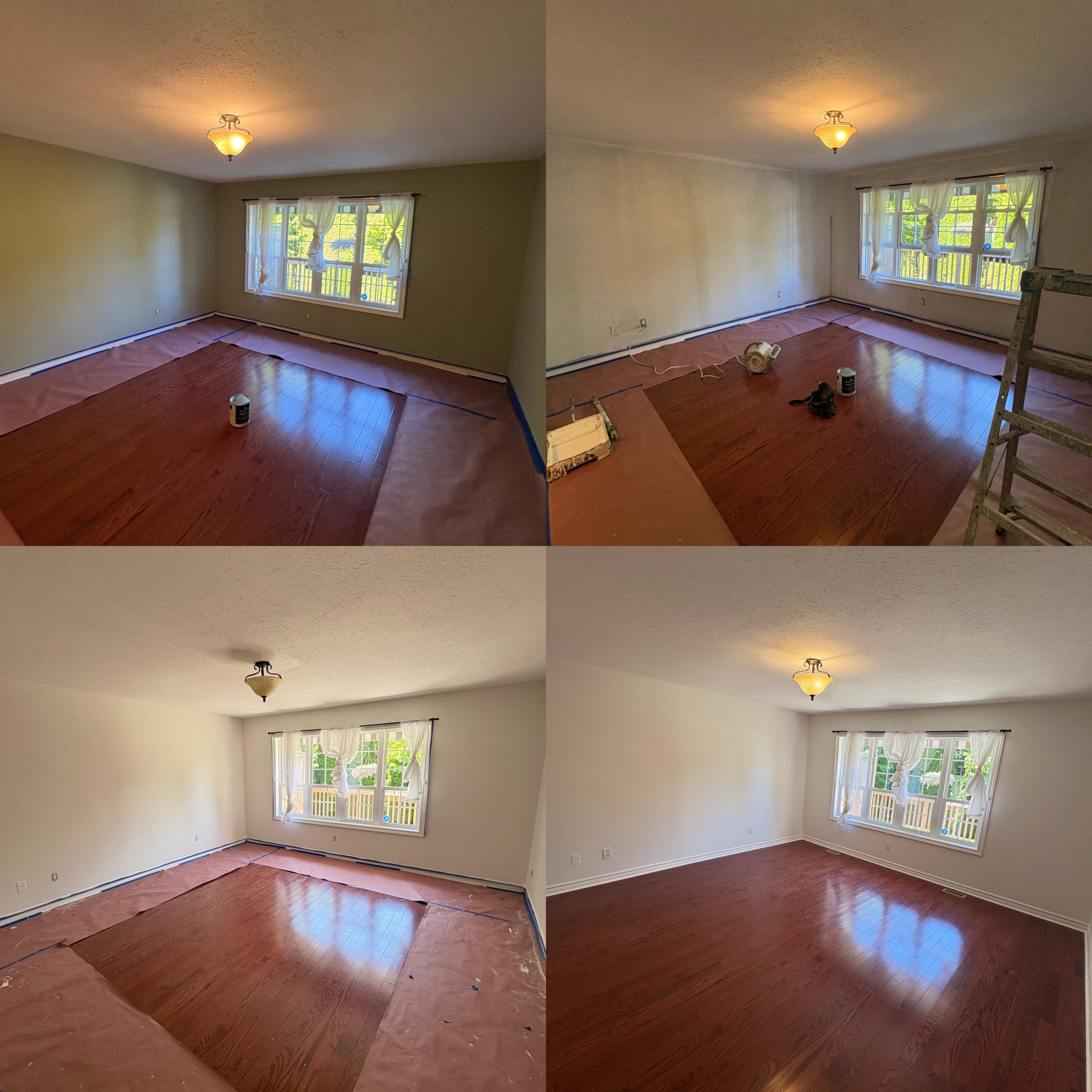 Before and after of a professional interior home painting project in the Niagara Region by Abdu Paints.